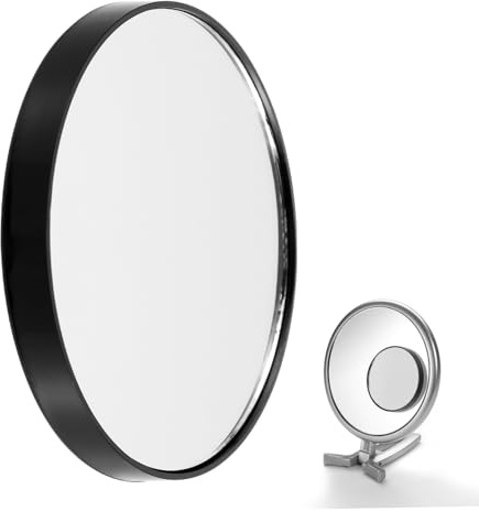 Baluue Kompakter Runder Small Mirror mit 5-Fach Vergrößerung Kunststoff Kosmetikspiegel mit Saugnäpfen für Reisen und Badezimmer Tragbar und Einfach zu Montieren