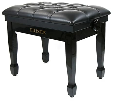 FILISITE Genuine Leather Adjustable Padded Piano Bench, Height Adjustable Stool for Piano, Organ, Keyboard, Perfect for Home, Studio, Black, 25.2 x 15.7 x 19.3