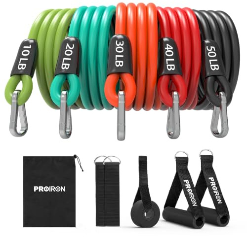 PROIRON Lot de Bandes Élastiques Anti-Rupture,Elastique Musculation pour Homme Femme avec 3/5 Bandes de Résistance,2 Poignées Mousse, 2 Sangles Cheville, Ancrage Porte pour Fitness/Stretching/Pilate
