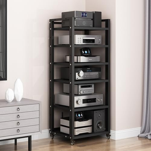 6 livelli armadio audio hifi rack,mobile hifi,mobile giradischi,rack audio mobile con ruote universali,mobili per hi fi,mobile stereo hi fi rack supporto,For Supporti Multimediali Ripiano(Black)