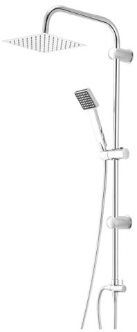 Handheld Showers 8 Square Overhead Adjustable Rainfall Shower Taps and Hose Chrome Plated Kit Shower Set Stainless Steel Shower Bar Set (Square)