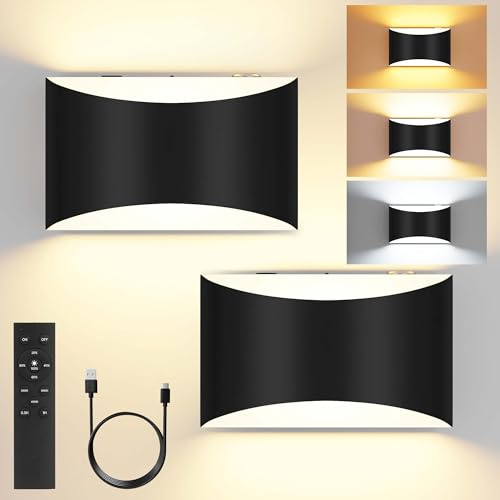 FOLKSMATE Battery Operated Wall Sconces Set of 2, 8000mAh Rechargeable Remote & Touch Control Wall Lamps, 3 Color Temperatures, Timer Dimmable Light for Bedroom, Living Room, Hallway