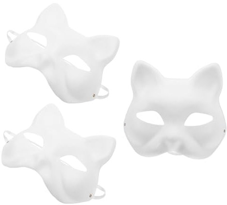 BESTonZON 3stücke Weiße Papiermaske Diy Katzenmaske Bemalbare Maskerade Halbgesicht Tierwolfmaske Japanische Anime Halloween Party Kostüm Bastelset Leer Dekorativ Für Erwachsene