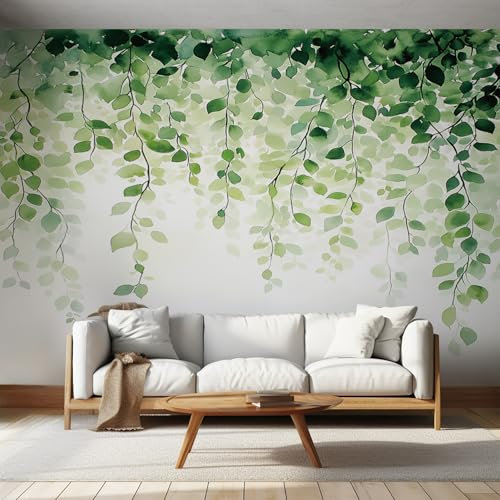 NOGAWA Papier Peint Motif Feuille Verte, 3D Panoramique Papier Peint Botanique, Papier Mural Decoratif Pour Salon, Chambre, Tapisserie Murales, Décoration Murale 250x175cm