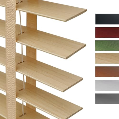 Tende Veneziane Legno 45cm 60cm 75cm 90cm 100cm 120cm, Veneziane Orizzontali per Interni/Esterno, Tende Veneziana Massiccio per Porte Finestre, Facili da Montare(Colore del legno)