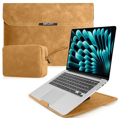 HeeYeal 13-14 Zoll Laptop Sleeve Laptophülle für MacBook Pro/Air (Braun) | für MacBook Pro 13 14 M5/M4/M3/M2/M1 Pro/Max, MacBook Air 13 13,6 M5/M4/M3/M2/M1, mit Standfunktion PU Leder Laptoptasche