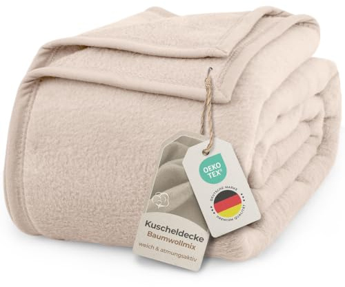 LAYNENBURG Premium Baumwolldecke 220x240 cm - Oeko-TEX 100 - Baumwollmix Kuscheldecke - Decke als Wohndecke, Sofa-Decke & Couchdecke - Wolldecke kuschelig-warm aus Baumwolle (beige)