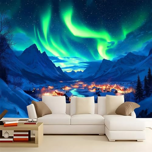 WHUOEUCO Papel Pintado Murales Pueblo De La Montaña Nevada Del Ártico 200x140 cm Murales Papel Tapiz Efecto 3D, Para Comedor, Salón, Dormitorio, Fondo De Tv Pared Fotomurales Decoración
