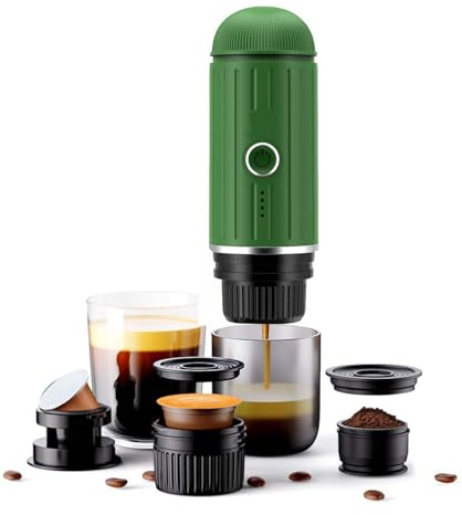HAILASRE 3 in 1 Portable Espresson Machine Eletric Travel Coffee Maker With Heating for DolceGusto Pod,NS Capsule & Ground Coffee, USB-type C & Car Charger,19 Bar Filter Capsule Coffee Maker(green)