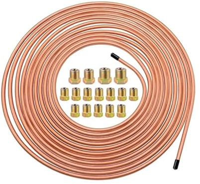 Conduites de frein Tuyau de frein en cuivre nickelé avec bouchon à vis, diamètre extérieur 3/16 et diamètre extérieur 1/4 (7,62 m), enrouleur de tuyau pratique(1-4)