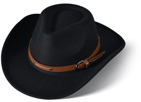 Cowboy Hat for Women Western Hat for Men Wide Brim Cowgirl Felt Hat with Adjustable Strap Outdoor Party Cosplay Halloween (Black 2#, One Size)