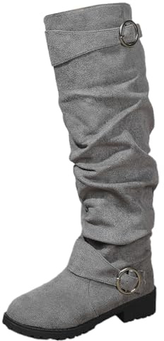 Générique Bottes pour Femme Bottes Equitation Femme Botte Mollet Large Chaussure Hiver Cavalieres Boots Cuir Bottines Pieds Larges Chaussures Plates Fourrées Confortable pour Chaudes Caoutchouc,35