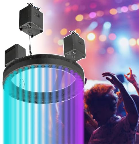 agreilduite Led Stage Lift Beam Ring Light, Circle Beam Stage Light,4in1 RGBW + 3 Individual Hoists + Supports DM×512 Control, For Nightclubs/Bars/Party Events/DJ/Band Stage Performances 1m/39in