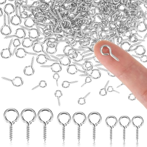 TIESOME 500 stycken små skruvstift, 3 storlekar ögleskruv skruvkrok 8/10/13 mm silver små öglestift krokar ringskruvar öljettskruvar för gör-det-själv hantverk trä hantverk möbler