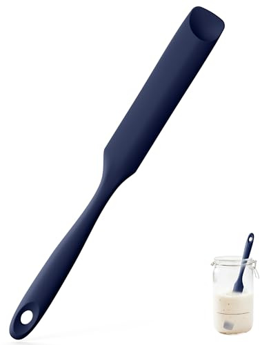U-Taste Silicone Jar Spatula, Spoon Tip, 315℃ Heat Resistant, Midnight Blue | Flexible Rubber Thin Sourdough Scraper with Long and Slim Handle for Scraping Sauces Batters, Stirring Starters, Containers