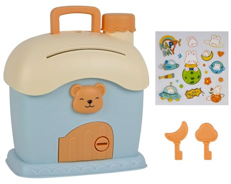 Spardose Kinder Haus unkaputtbar - Sparbüchse, Sparbox mit Sticker zum Bekleben - Sparschwein Kunststoff Blau - Geldgeschenk Geburtstag & Schulanfang