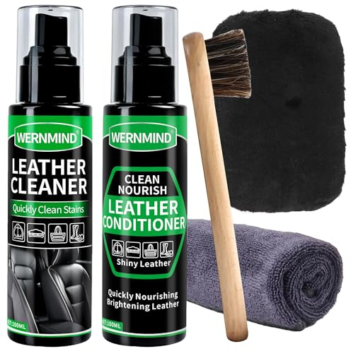 WERNMIND Kit de nettoyage et d'après-shampoing pour cuir pour intérieur de voiture, sièges, canapés, sacs à main, sacs, vestes, bottes