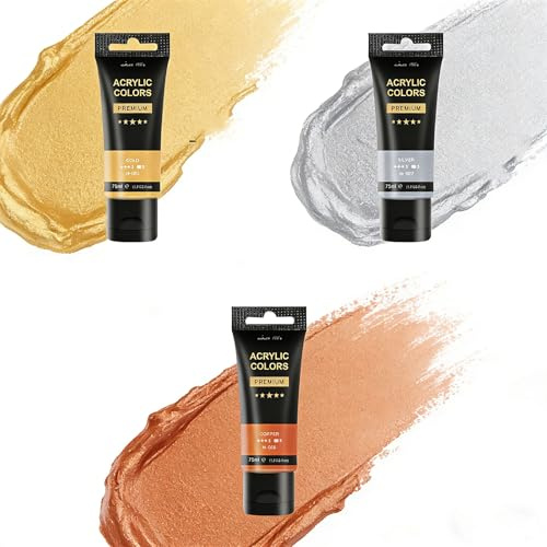 Nurila 3 Farbe Acrylfarbe Set, 75ml Gold-Silber-Kupfer Acrylfarbe Merallic | Wasserfest und Lichtecht Blattgold Farbe für Kunst Malerei, für Metall, Holz, Glas, Keramik, Leinwand, Stein, Stoff und Leder