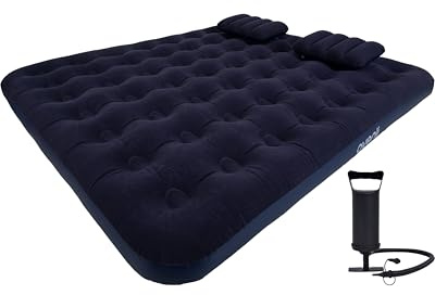 AVENLI Materasso ad aria da campeggio, set con 2 cuscini e pompa per 2 persone, 203 x 183 x 22 cm, materasso gonfiabile, superficie morbida con superficie floccata, letto da viaggio per campeggio e