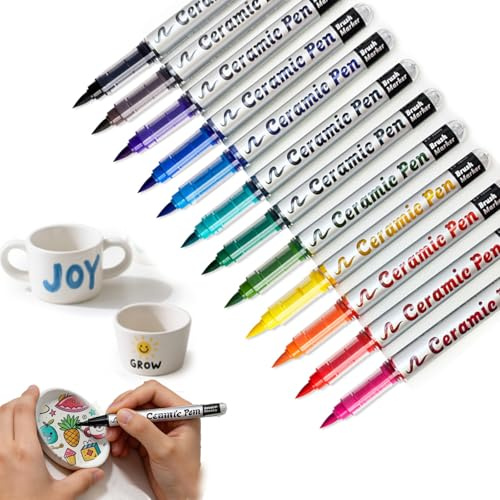 Pontedinvoy Porzellanstifte Spülmaschinenfest 12 Farben Stift | Wasserfester 1.0-3.0mm，Geeignet für Zeichnungsmuster und Designkreationen Porzellan.