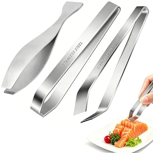 HAPPOW 3 Stück Grätenzange für Fisch, Fischgrätenpinzette aus Edelstahl, Grätenzangen Flach & Abgeschrägt, Fischpinzette zum Präzisen, für Huhn, Ente, Schwein Haare