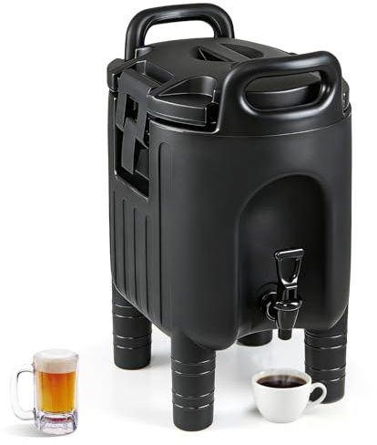 COSTWAY 7.6L/10L Insulated Beverage Dispenser, Hot & Cold Drinks Server Container with Handles & Two-Stage Faucet, Commercial Coffee Tea Iced Thermal Dispenser for Home Party Restaurant (10L)