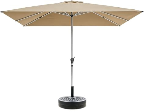 RANSENERS Sonnenschirm 250 x 250 cm, mit Schirmständer, 8 Streben, Beidseitig um 30° Knickbar, Kurbel öffnen & Schließen, UV50+, für Garten, Balkon, Terrasse, Cafe im Freien (Khaki)