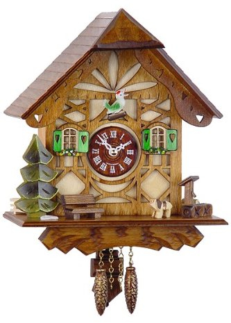 Eble Miniatur Schwarzwalduhr mit batteriebetriebenem Quartzwerk und Kuckucksruf 15805