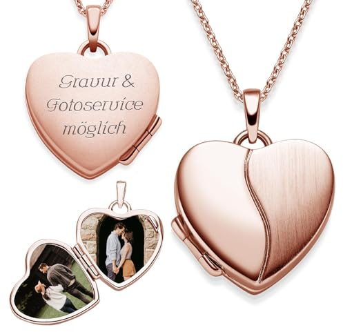 Amoonìc Herz Medaillon zum Öffnen für Bilder Rosegold | Kette Damen Medallion mit Bild | Foto Amulett Anhänger Herzmedallion | Halskette Herzkette Geschenk