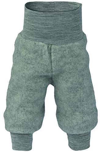 Baby Hose Fleece, 100% Schurwolle, Engel Natur mit Nabelbund, 74/80, Hellgrau Melange