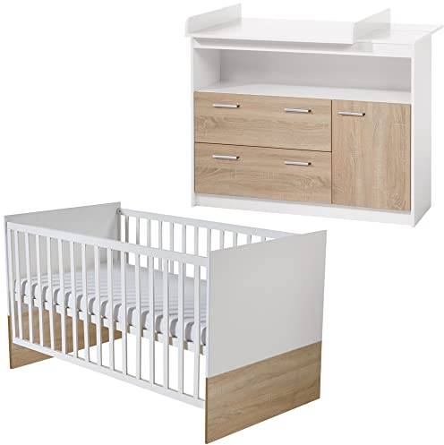 roba Kinderzimmerset 'Gabriella', 2-teilig, enthält Babybett 70x140cm & breite Wickelkommode, bicolor