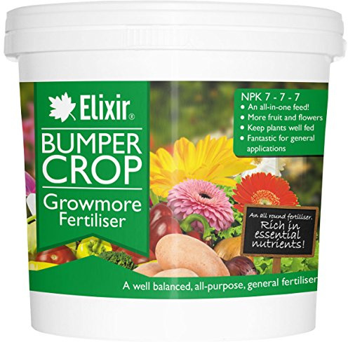 Elixir Gardens Bumper Crop Growmore Fertiliser | Various quantities available (from 500g to 25kg) | 10kg, Supplied in Re-Sealable Tub | Treats 200sqm