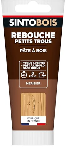 SINTO Pâte à bois merisier 80g | Rebouche trous et fissures jusqu'à 3mm, prêt à l'emploi, séchage en 4h sans retrait ni odeur, intérieur et extérieur
