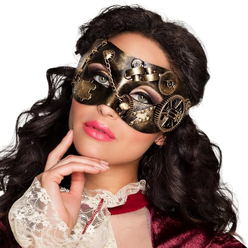 Boland - Augenmaske Steampunk | Retro Maske mit Zahnrädern, Ketten und Nieten für Kostüm, Karneval und Mottoparty