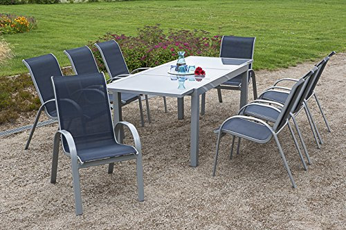 MERXX 9tlg. Amalfi Set, 8 Amalfi Stapelsessel, 1 Ausziehtisch, 180 (240) x 100 cm, Marineblau