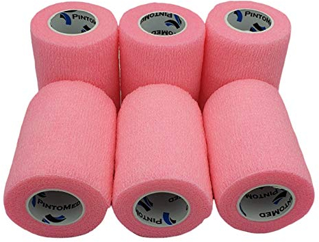 PintoMed - BENDAGGIO COESIVO - ROSA - garza elastica, 6 rotoli x 7.5 cm x 4.5 m autoadesiva flessibile bende, qualità professionale, primo soccorso - Sports Wrap Cohesive Bandage - Confezione da 6