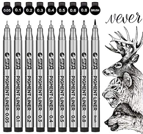 ariel-gxr Fineliner Stifte Set, Fineliner Schwarz, Wasserdicht Pigment Liner Set für Anfänger Schreiben, Skizzieren, Illustrieren, Tchnische Zeichnung -9 Stück