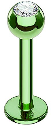 Taffstyle Piercing Stab Stecker Lippenpiercing Ohrpiercing Labret Lippe Ohr Platte Innengewinde Grün mit Kugel Glitzer Kristall Klein 1,2mm x 10mm x 3mm