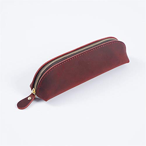 Federmappe Leder, Business Mäppchen hochwertig Federtasche mit Reißverschluss, Große Kapazität Schule & Büro Federmäppchen Schlamppermäppchen (Weinrot)