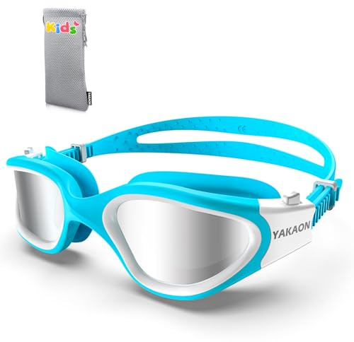 YAKAON Gafas de natación polarizadas para niños y niñas, gafas de natación antivaho con protección UV para niños con bolsa protectora (6 a 14 años)