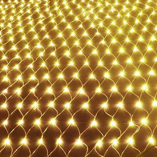 HULX Solar Net String Lights, 2mx1.5m 120LED Solar Outdoor String Lights Backyard Patio Net Light Balcony Fence Mesh Fairy Light String Waterproof (Warm)