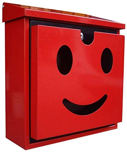 YUXO Briefkasten Anthrazit Wandbriefkasten Cartoon Smiley Mailbox Stahl Wandmontage wasserdichte Mailbox mit Schloss Zeitungsbox Lieferbox Briefkasten Mit Zeitungsfach
