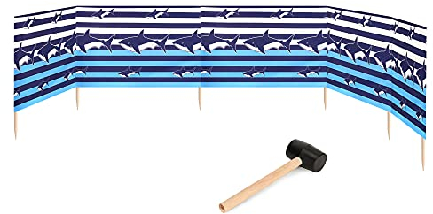 Garronda Strand Windschutz Sichtschutz 6m lang Plus Gummihammer GAEX001 (Streifen/Haie, 6 m)