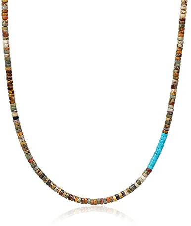 COAI Geschenkideen Herren Surfer Halskette Bohemian Stammes Kette aus Picasso Jaspis Tigerauge Synthetischem Türkis