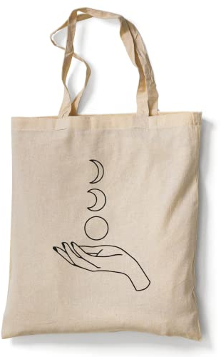 tradercat Jutebeutel bedruckt vintage 100% Baumwolle, Stoffbeutel bedruckt, Esoterik One line Art, jutebeutel aesthetic als modisches Accessoire jutebeutel spruch (Hand and Moon)