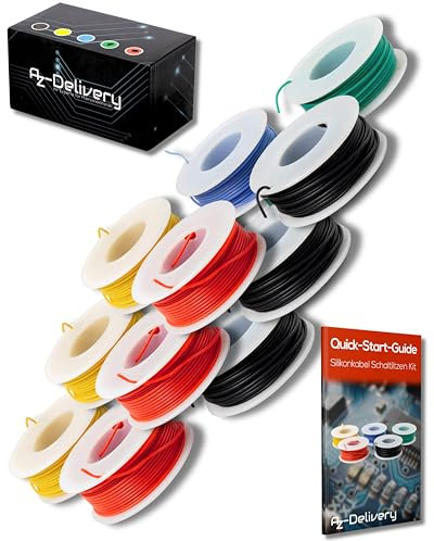 AZDelivery 3 x Ultraflexibles verzinntes Silikonkabel Schaltlitzen Kit temperaturbeständig aus Kupferdraht als Jumper oder zum verseilen oder verbinden Soft Hookup Kupferdraht-Kit