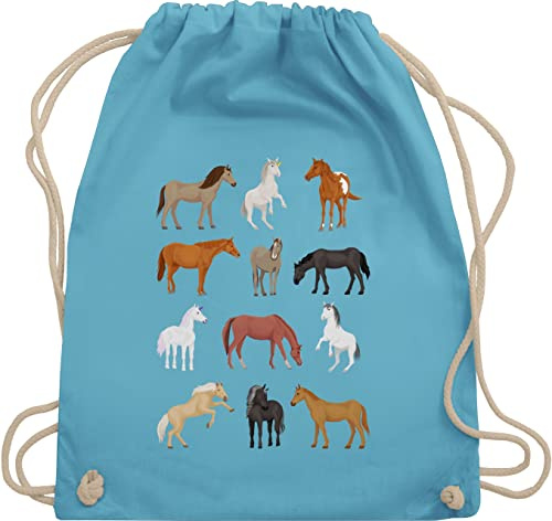 Turnbeutel Rucksack - Einhörner - Taschen - Pferde Reihe - Unisize - Hellblau - kinder stoff pferd einhorn einhörnern pferden beutel kordelzug unicorns motiv stoffrucksack unicorn juterucksäcke