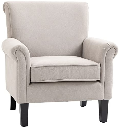 HOMCOM Butaca de Salón Tapizada en Tela, Sillón Relax con Reposabrazos, Asiento Extraíble y Lavable, Patas de Madera, para Dormitorio, Balcón, Estilo Moderno, Carga 150 kg, 79x72,5x88 cm, Gris
