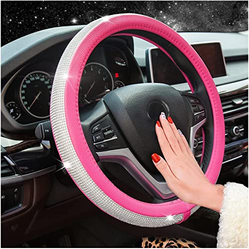 VVLXRIC Auto Lenkradhull, Glitzer LenkradhüLlen, Universal 15 Zoll Auto Accessoires Glitzer, Passt füR Die Meisten Limousinen,SUV,Rosered