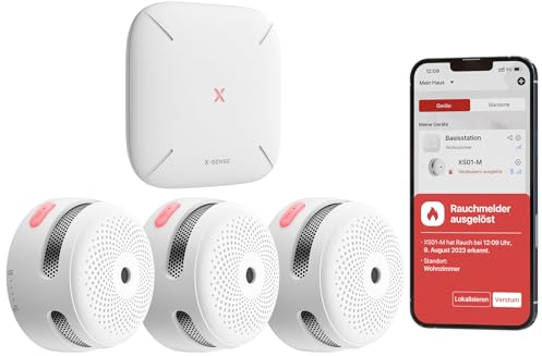 X-Sense Rilevatore di fumo intelligente XS01-M con stazione base SBS50, rilevatore di fumo senza fili con Wi-Fi, rilevatore di fuoco collegabile, compatibile con l'app, FS31